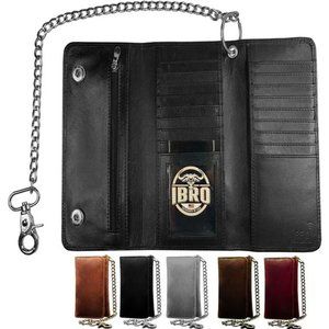 Motorcycle Chain Wallet for Men – 100% Natural Genuine Leather, Long Trifold